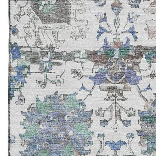 9' X 12' Ivory Blue And Gray Oriental Washable Area Rug With UV Protection