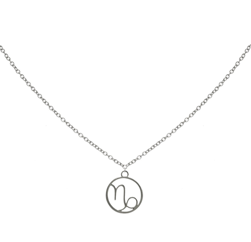 Capricorn Zodiac Symbol Necklace - Silver - 18" Chain