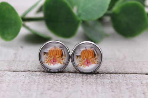 Fall Floral, Football, Coffee & Pumpkins || Glass Stud Earrings || Hypoallergenic