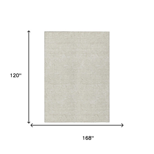 10' X 14' Beige And Ivory Geometric Washable Indoor Outdoor Area Rug