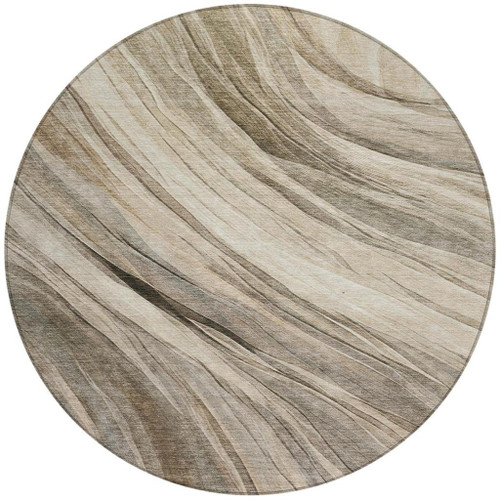8' Taupe And Brown Round Abstract Washable Indoor Outdoor Area Rug