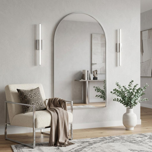 32" Silver Aluminum And Metal Arch Framed Full Length Hanging Mirror