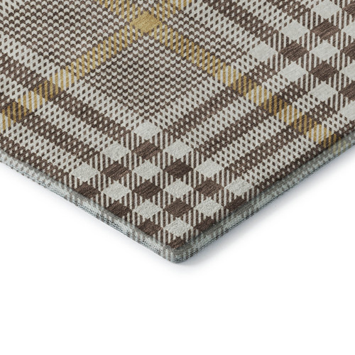 3' X 5' Brown Ivory And Gold Plaid Washable Area Rug With UV Protection