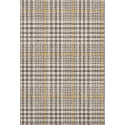 9' X 12' Brown Ivory And Gold Plaid Washable Area Rug With UV Protection