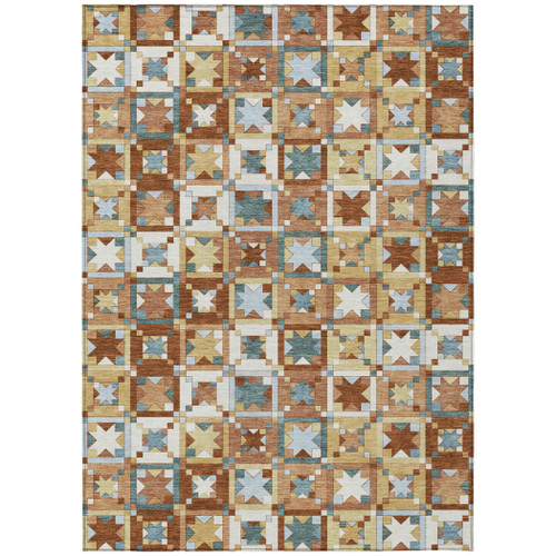 8' X 10' Orange And Copper Patchwork Washable Indoor Outdoor Area Rug
