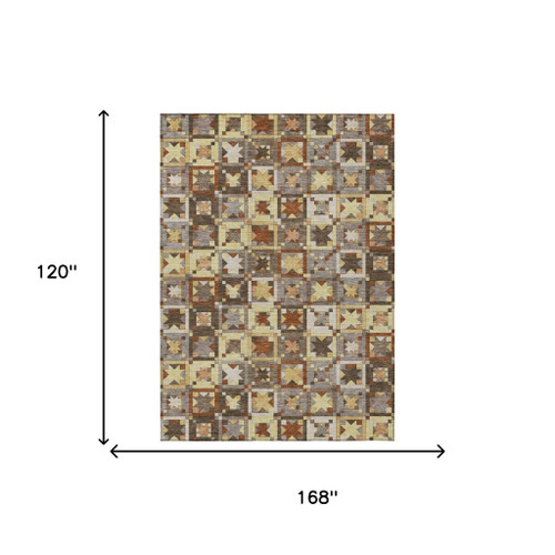 10' X 14' Brown And Wheat Patchwork Washable Indoor Outdoor Area Rug