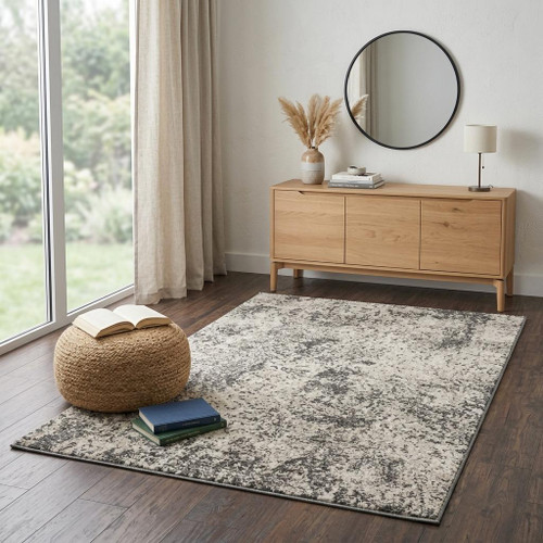 4' X 6' Silver Gray And Taupe Abstract Area Rug