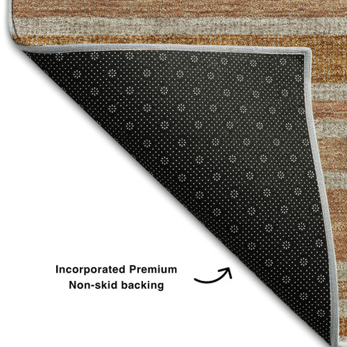 10' X 14' Rust And Beige Striped Washable Area Rug With UV Protection