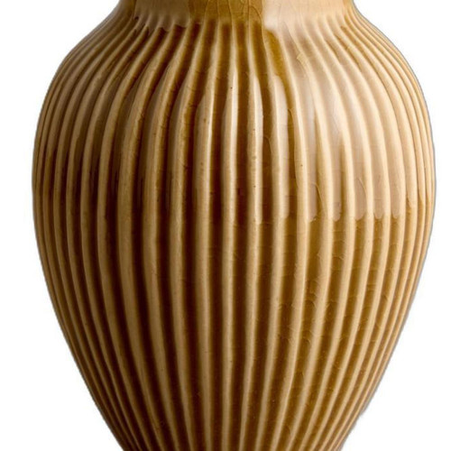 5" Brown Ribbed Ceramic Oval Table Vase