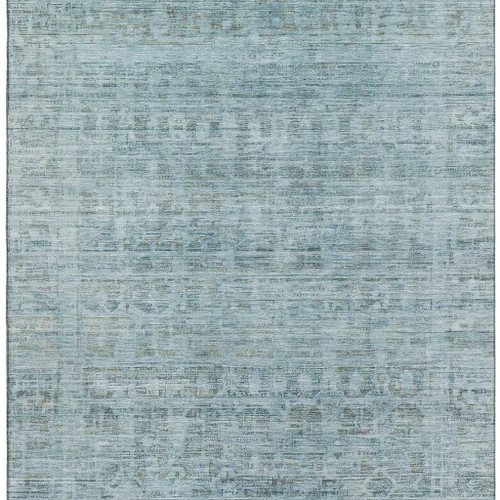 9' X 12' Sky Blue And Denim Blue Oriental Washable Area Rug With UV Protection