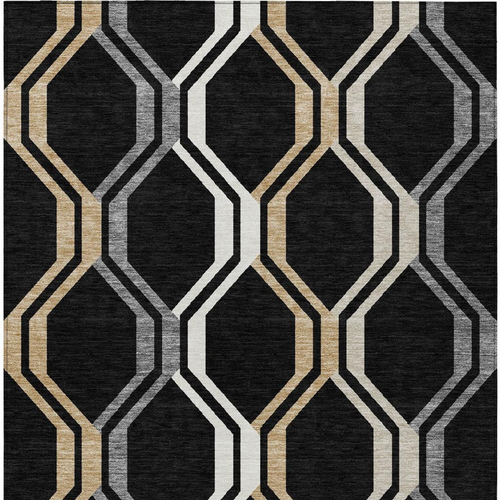 10' X 14' Black Beige And Gray Geometric Washable Indoor Outdoor Area Rug