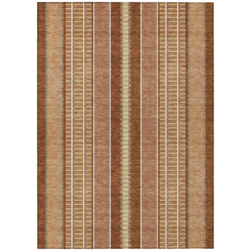 8' X 10' Orange And Gray Striped Washable Indoor Outdoor Area Rug