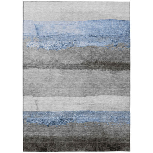 3' X 5' Sky Blue And Gray Striped Washable Indoor Outdoor Area Rug