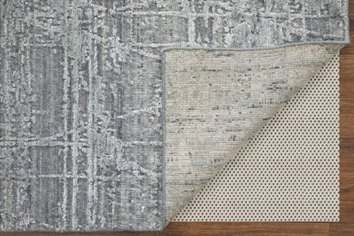 9' X 12' Gray and Silver Abstract Hand Woven Worn Faded Area Rug