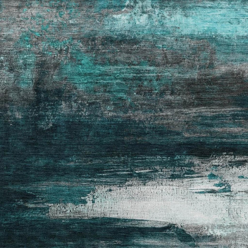 9' X 12' Teal Blue Aqua And Charcoal Abstract Washable Indoor Outdoor Area Rug