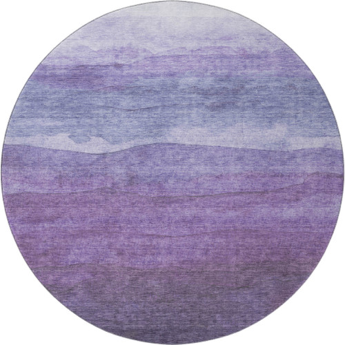 8' Purple And Plum Striped Washable Round Rug With UV Protection