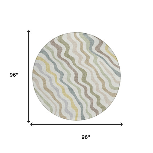 8' X 8' Ivory And Beige Round Abstract Washable Indoor Outdoor Area Rug
