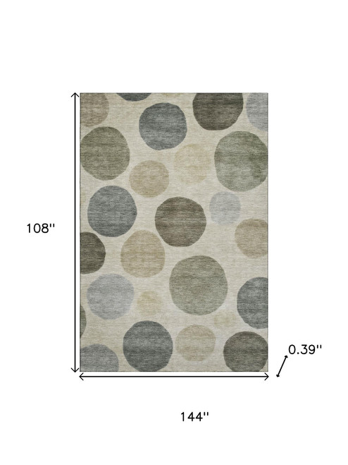 9' X 12' Taupe And Beige Geometric Washable Area Rug With UV Protection