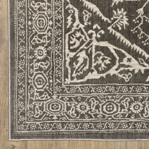 8' Gray And Ivory Oriental Runner Rug