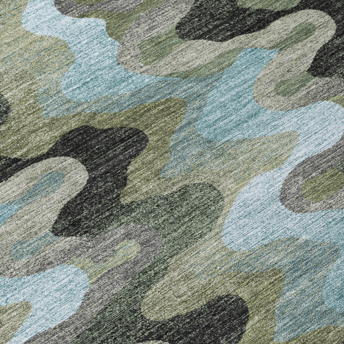 8' Green And Olive Green Round Abstract Washable Indoor Outdoor Area Rug