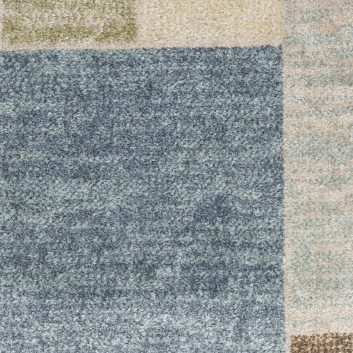 10' Blue Brown And Tan Geometric Washable Runner Rug