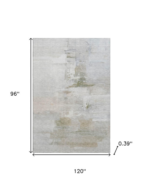 8' X 10' Linen And Ivory Abstract Washable Area Rug With UV Protection