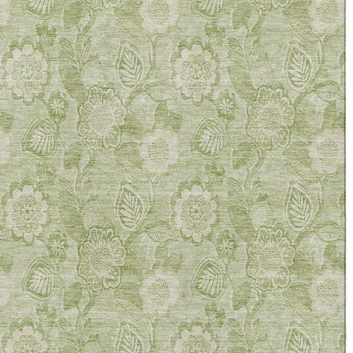 5' X 8' Sage And Beige Floral Washable Area Rug With UV Protection