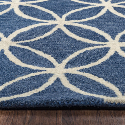8' X 10' Blue And Ivory Wool Geometric Hand Tufted Area Rug