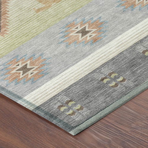 5' X 8' Gray And Green Southwestern Washable Indoor Outdoor Area Rug