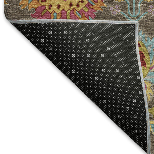 8' X 10' Chocolate Gold And Pink Damask Washable Indoor Outdoor Area Rug