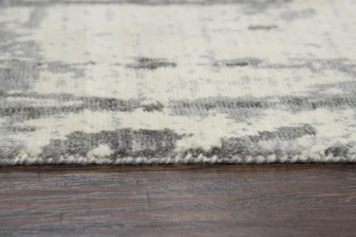 10' X 13' Gray And Ivory New Zealand Lambs Wool Abstract Hand Carved Handmade Area Rug