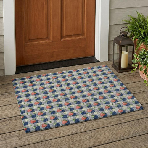 3' X 5' Navy Blue And Blue Floral Washable Indoor Outdoor Area Rug