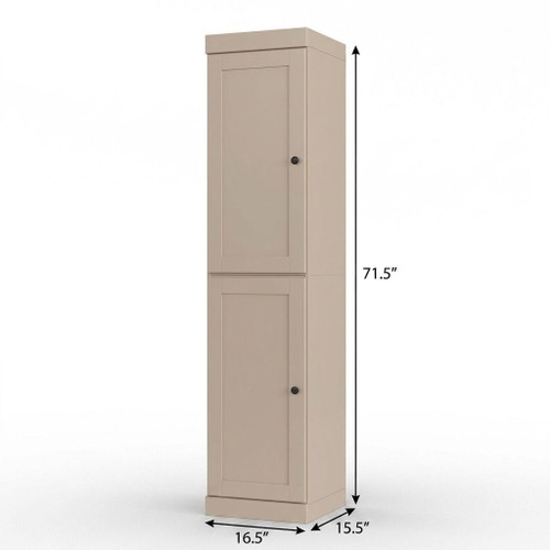 17" Beige Solid Wood Free Standing Double Door Linen Cabinet
