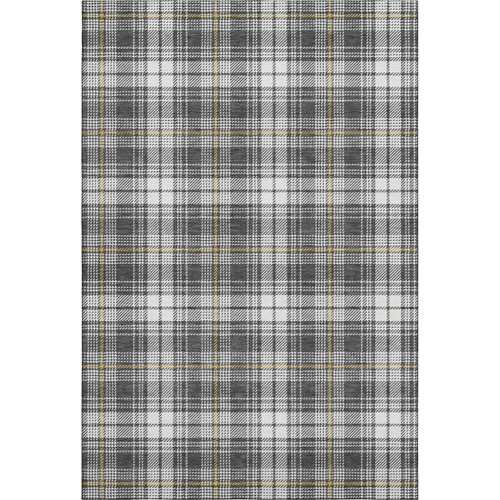 8' X 10' Charcoal Ivory And Gold Plaid Washable Area Rug With UV Protection