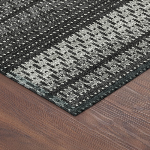 10' X 14' Black Gray And Silver Striped Washable Indoor Outdoor Area Rug