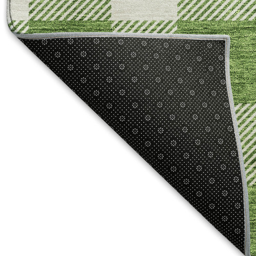 5' X 8' Green And Ivory Plaid Washable Area Rug With UV Protection