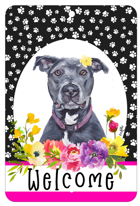 Pit Bull Blue - HHS Paw Prints Welcome Indoor/Outdoor Aluminum Sign 