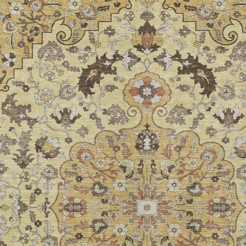 5' X 8' Gold And Copper Floral Medallion Washable Indoor Outdoor Area Rug