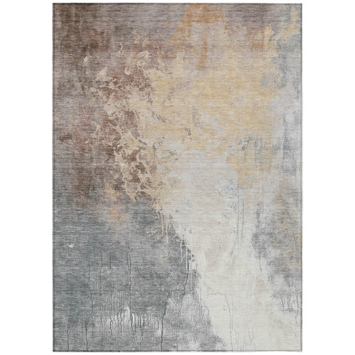 5' X 8' Coral And Gray Abstract Washable Indoor Outdoor Area Rug