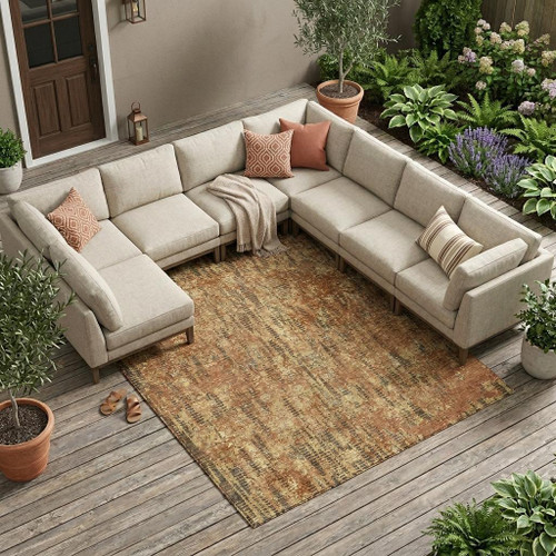 10' X 14' Orange And Brown Abstract Washable Indoor Outdoor Area Rug