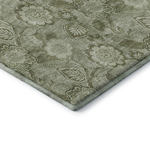 10' X 14' Artichoke Green And Fern Green Floral Washable Area Rug With UV Protection