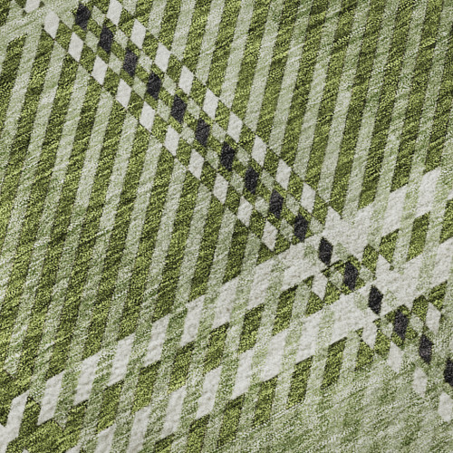 10' X 14' Green And Ivory Plaid Washable Area Rug With UV Protection