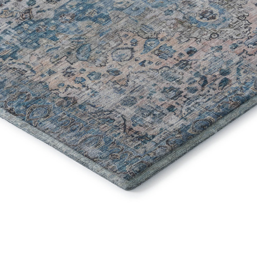10' X 14' Blue Beige And Teal Oriental Washable Area Rug With UV Protection