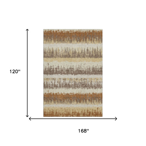 10' X 14' Coffee Beige And Copper Striped Washable Area Rug With UV Protection