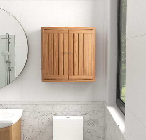 24" Brown Solid Wood Wall Mounted Shaker Style Double Door Bathroom Cabinet