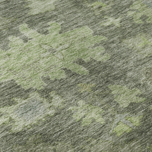 8' X 10' Fern Green And Gray Floral Washable Area Rug With UV Protection