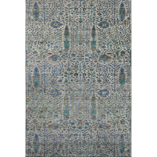 3' X 5' Brown And Teal Floral Vines Washable Area Rug With UV Protection