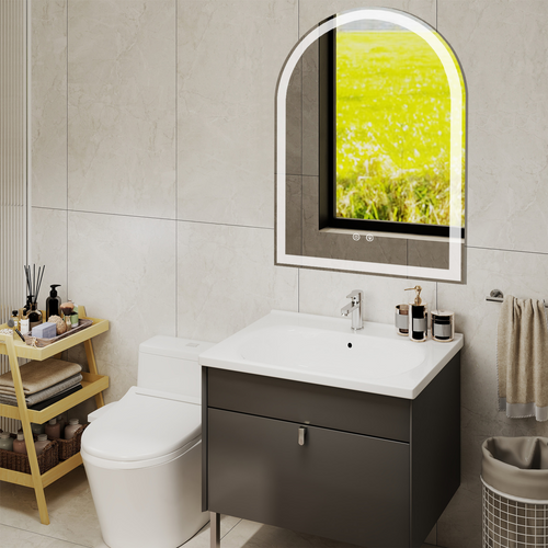 32" Silver Arch Lighted Frameless Bathroom Vanity Mirror