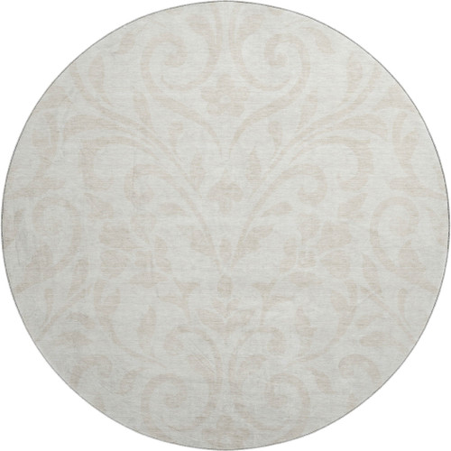 8' Ivory And Beige Floral Washable Round Rug With UV Protection