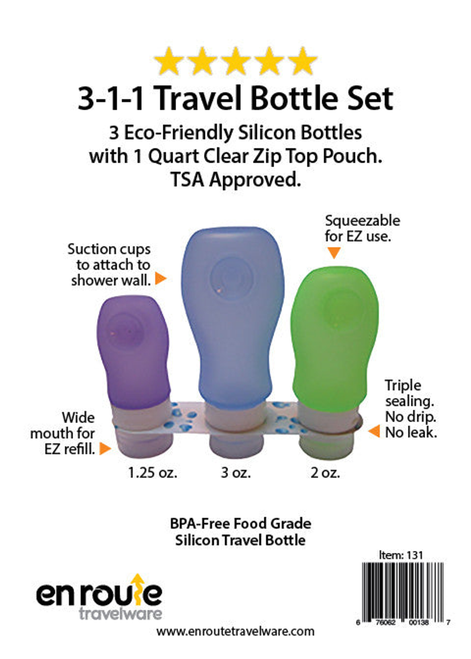 Travel Bottle Set. Non Leak. Three sizes. Squeezable.  (#131)